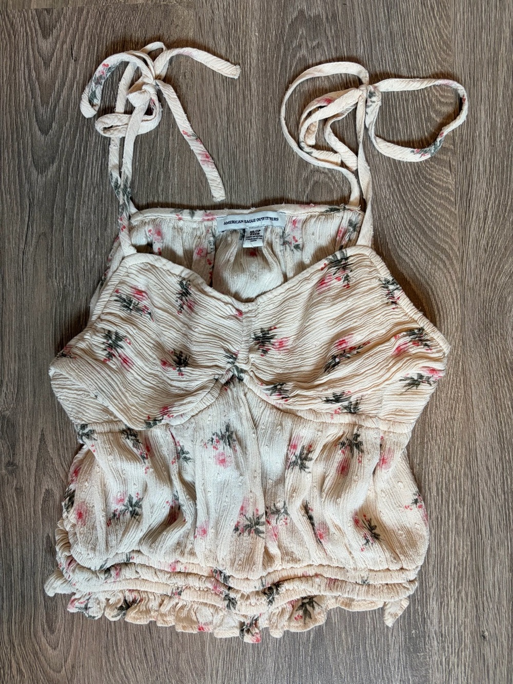 American Eagle Outfitters Cream Floral Tie-Strap Cropped Cami - Size XS